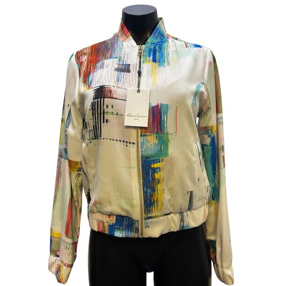 NWT Robert Graham Abstract Print Bomber Jacket White Multi S - Picture 1 of 11